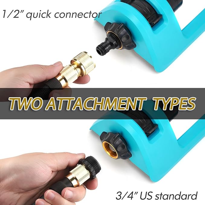 Lawn Sprinkler, Oscillating Sprinkler with 18 Hole Brass Nozzles, Gardening Tool Watering for Lawn & Garden Covers up to 3,600 sq.ft, Nozzle Cleaning Tool Build on The End of The Product, Blue