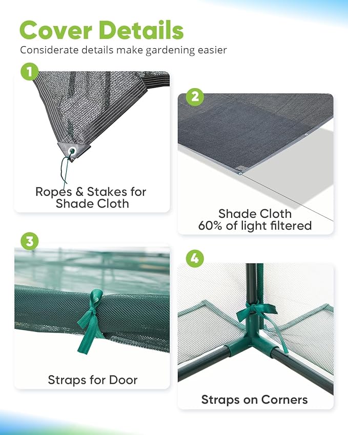 Quictent Galvanized Raised Garden Bed with Crop Cage Plant Protection Net Tent and Shade Cloth Kit Metal Planter Box Bottomless Planting Vegetables Outdoor Backyard Included T Tags Wing Nuts 8x4x1 Ft