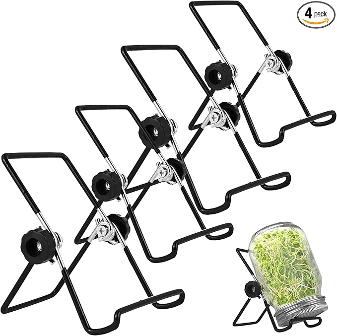 4PCS Sprouting Stands for Mason Jar – Sprouting Kit 4 Mason Jar Holders for Wide and Regular Mouth Stainless Steel Stand Kit for Growing Sprouts