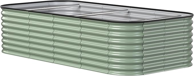 MUPATER 8x4 FT Raised Garden Bed, 24''H Galvanized Metal Planter Box, Modular Kit with 3 Aluminum Support Rods, Large Outdoor Container for Vegetables Flowers, Olive Green