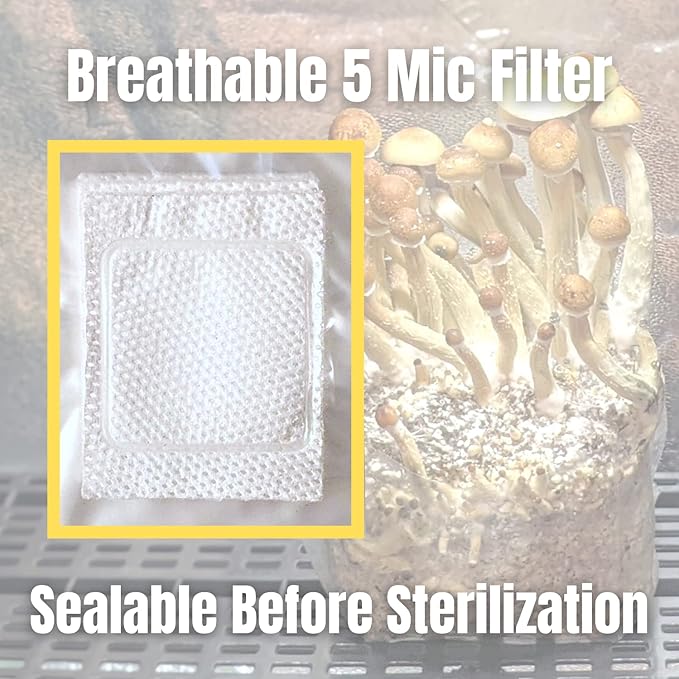 AMIATCH Mushroom Grow Bags with Injection Port, CO2 Filter, 3 Mil Thickness. Pack of 10 Professional Injection Port Grow Bags | autoclavable
