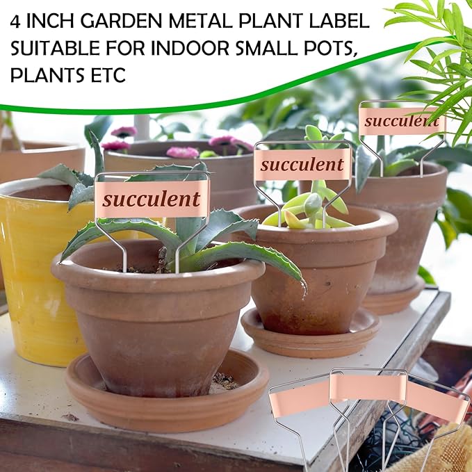 60 Pcs Metal Garden Tags Plant Labels for Garden Waterproof Plant Markers with 2 Permanent Pen Planting Nursery Tags Reusable Labels Stake for Plants (Copper Color,4 Inch)