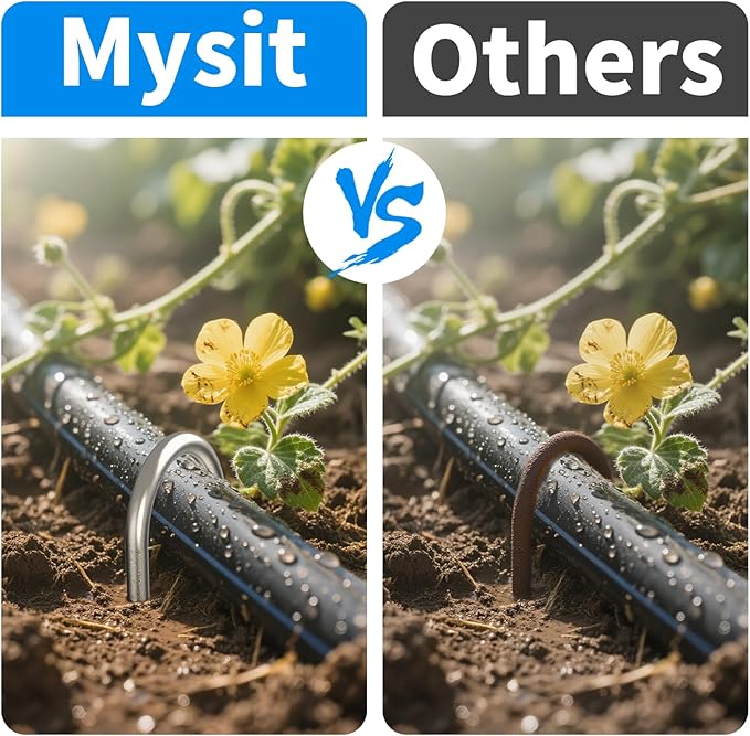 MySit 50 Pack 12 Inch Garden Stakes Heavy Duty 11 Gauge Galvanized Yard Staples U Pegs Fences Drip Irrigation Securing Stakes 1/2-Inch to 1-5/8-Inch Loop Stake for Anchoring Lawn Drippers Soaker Hose