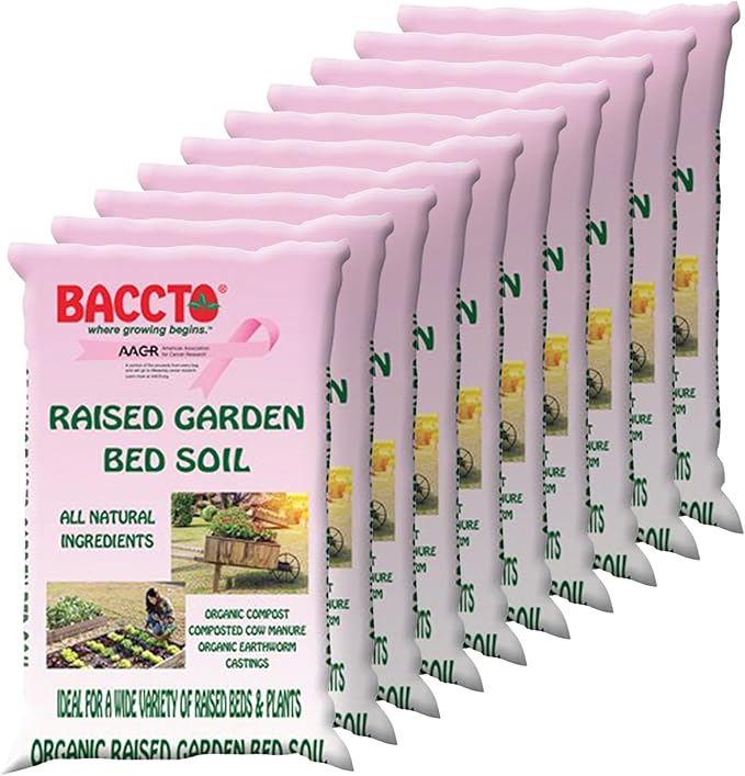 Michigan Peat Company 10 Pack BACCTO Raised Bed Soil with Organic Compost, Manure, & Earthworm Castings for All Plant Types, 1.5 Cubic Feet