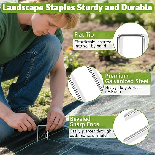 Heavy Duty 8 Inch Galvanized Landscape Staples Stakes, DUNPUTE 50 Pack 8 Gauge Garden Metal Stakes, Ideal for Weed Barrier Stakes, Drip Irrigation Tubing, Landscape Fabric, Lawn and Ground Securing