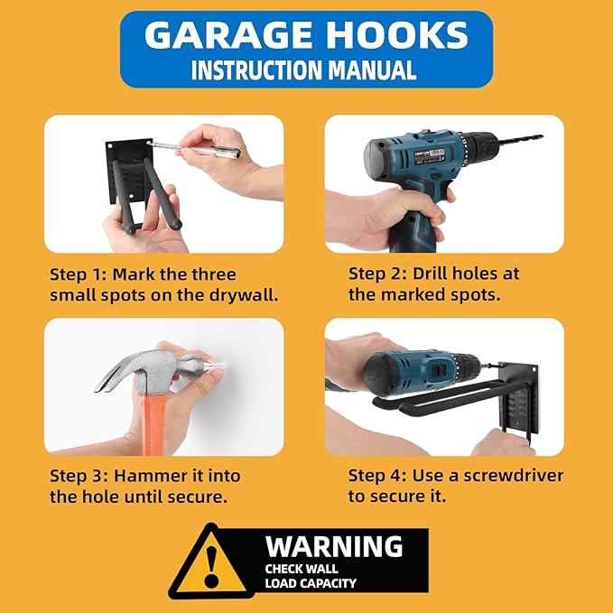 Tanzfrosch 2 Pack Garage Hooks Heavy Duty 10 INCH Two-Tier Steel Shed Wall Mount Workshop Garage Storage Organizer Hooks for Hanging Garden Tool, Hose, Ladder, Chairs, Bikes with Anti-Slip Coating