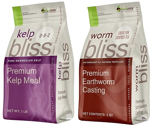 Worm Bliss (1 Qt) + Kelp Bliss (1lb) - Organic Worm Castings for Plants & Kelp Meal Organic Fertilizer - Kelp Fertilizer for Plants - Kelp for Plants - Earthworm Castings Organic Fertilizer for Plants
