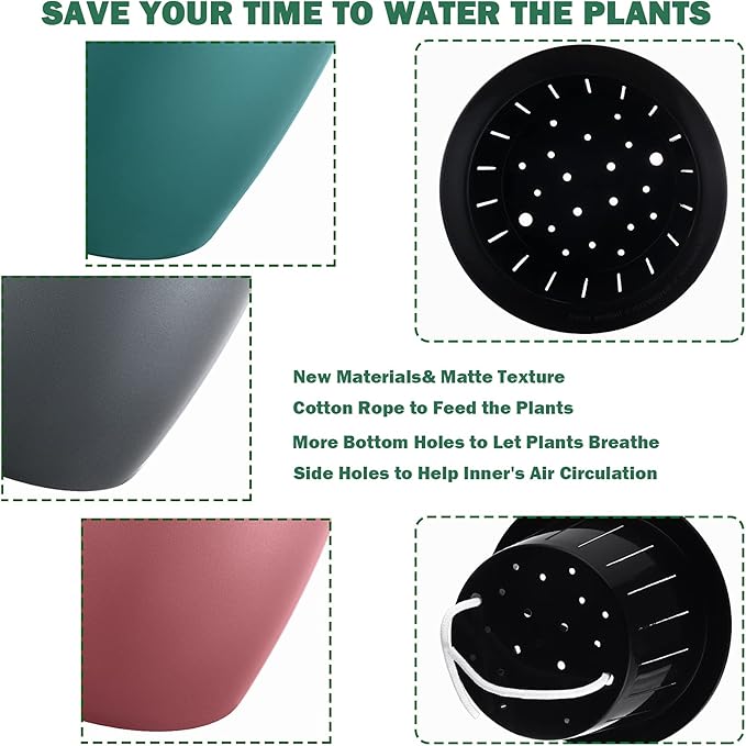 Planterhoma 6.7 Inch Self Watering Pots for Indoor Plants, 6 Packs African Violet Pots, Black Wick Pot with Drainage Holes, Self Watering Planters for Orchid, Devil's Ivy, Silver/Rose Gold