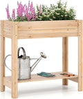 Giantex Wood Raised Garden Bed w/Lower Shelf, Planter Box with Legs for Flower Herb Vegetable Fruit, Indoor Outdoor Elevated Raised Beds for Gardening, Backyard, Patio, Balcony