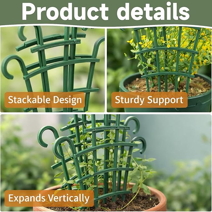 6 Pack Stackable Plant Support for Indoor Gardening, Plant Trellis Indoor, Trellis for Potted Plants, Vertical Growth Solution for Climbing Plants, PP Material Indoor Plant Trellis for Potted Plants