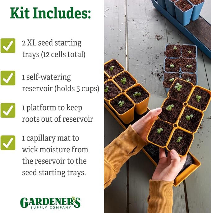 Gardener's Supply Company Gardener's Best® XL Seed Starting Kit | Durable and Reusable Self-Watering Deep Root Seed Starting Tray for Quick Germination - Blue