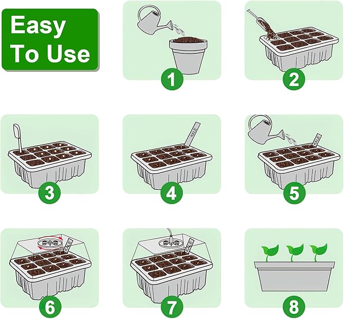 5 Packs Seed Starter Tray with Grow Light,Plant Starter Tray Seedling Starter Kit with Humidity Domes 5-Level Brightness 4 Timers for Indoor Greenhouse