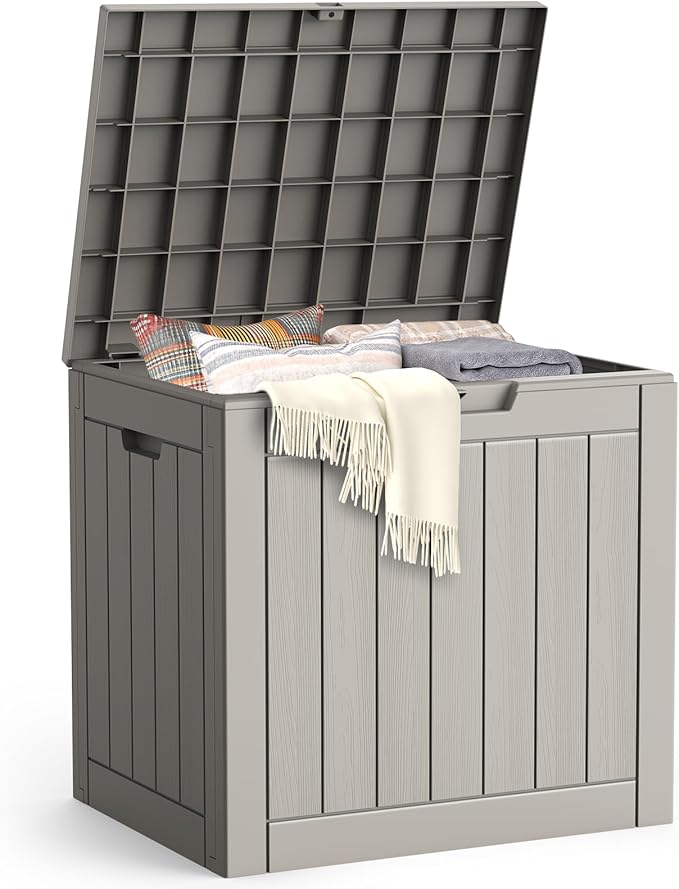 Outdoor Storage Box, Waterproof Deck Box, Outdoor Patio Storage Bin, Weatherproof (Grey, 31 Gallon)
