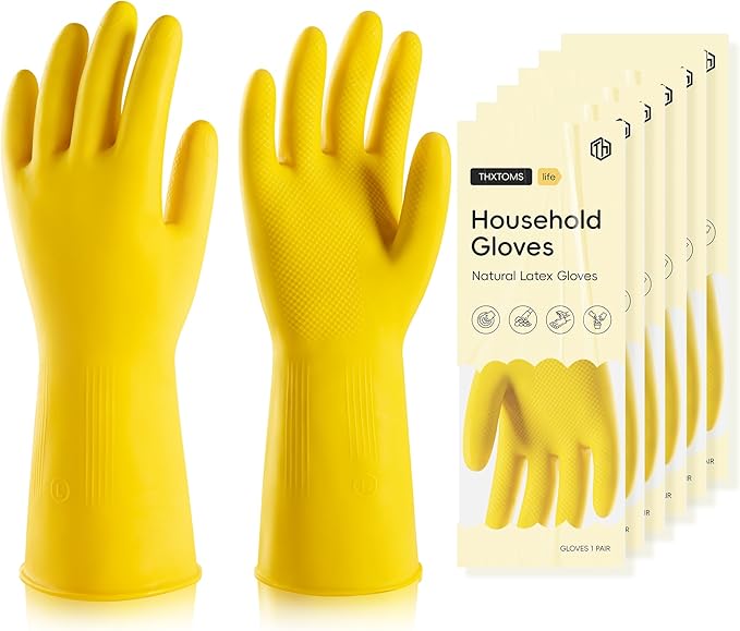 10 Pairs Rubber Cleaning Gloves, Reusable Household Dishwashing Gloves for Women Men, Kitchen and Bathroom Cleaning, Gardening, Pet Care, Extra Thickness, 20 Mil, 13", Heavy Duty, Non-Slip, L