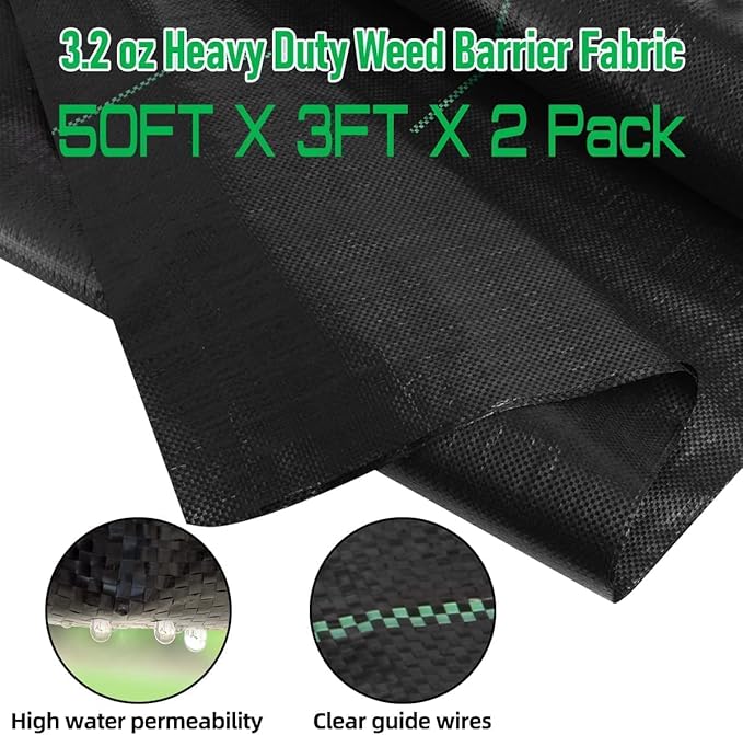 3FT x 100FT Weed Barrier Landscape Fabric, 3.2oz Premium Heavy Duty Garden Cloth, Ground Cover for Gardening, Farming