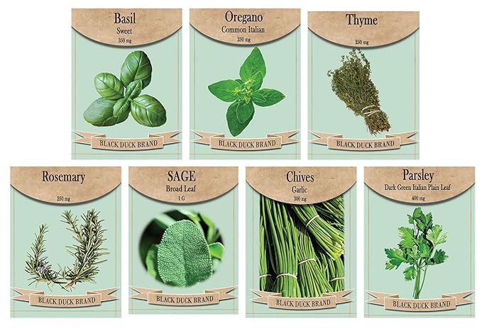 Set of 7 Culinary Herb Garden Seed Collection – Grow Fresh Herbs for Cooking & Seasoning – Non-GMO, Heirloom, High Germination – Basil, Oregano, Thyme & More