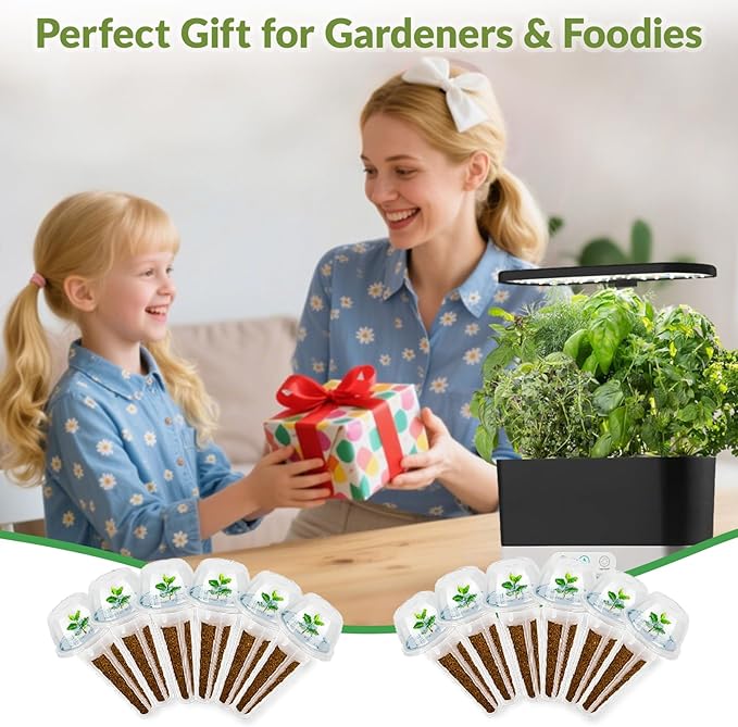 Salsa Seed Pod for Aerogarden - 12 Hydroponic Refill Grow Pods with 6 Packets Seeds of Basil, Cherry Tomato, Bell Pepper, Cherry Radish & Cilantro for Most Hydroponic Systems Ahopegarden, LETPOT, URUQ