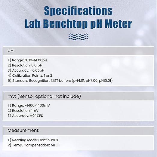 Lab Benchtop pH Meter Digital pH Meters with 1-2Points Auto Calibration Bench Top pH Meter with 6.0 inch High Definition Screen Science Lab pH Meters for Soil Salt Water Test (Model AMT611)