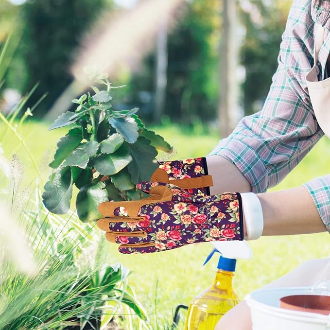 Leather Gardening Gloves for Women Thorn Proof Garden Gloves Touch Screen Working Gloves Gifts,M