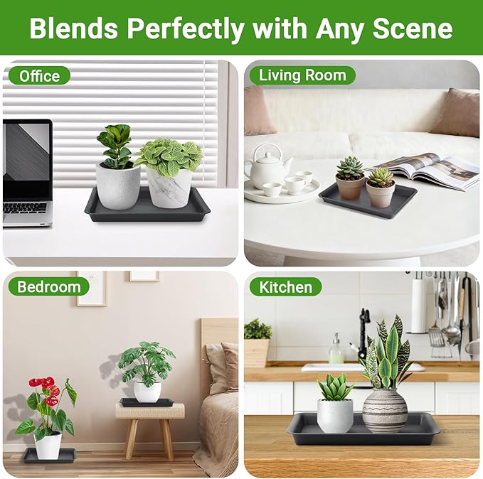 GREANER 3 Packs Plant Tray, 11 Inch Black Seed Starter Tray Rectangular, Heavy Sturdy Plant Saucer for Outdoors and Indoors Use