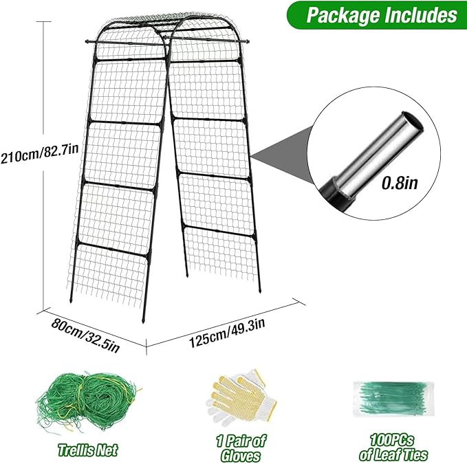 7Ft Garden Arch Trellis for Climbing Plants Outdoor, Heavy Duty Coated Metal Cucumber Trellis for Raised Beds, Tall Steel Gardening Arbor for Vegetables, Tomatoes, Grape, Bean (83’’ x 49’’ x 32’’)