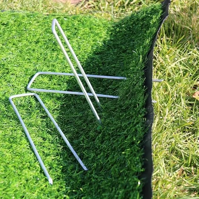 Galvanized Landscape Stakes Heavy Duty - Ground Staples for Weed Barrier, Irrigation, Fencing, Tarp | Anti-Rust Steel Garden Staples U-Shaped (6in-50pcs)