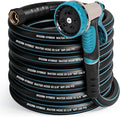 Heavy Duty Garden Hose 50 ft, NON-EXPANDABLE Water Hose with 10 Function Spray Nozzle, Lightweight Kink-less Hybrid Hose with Swivel Handle, Male to Female Fittings