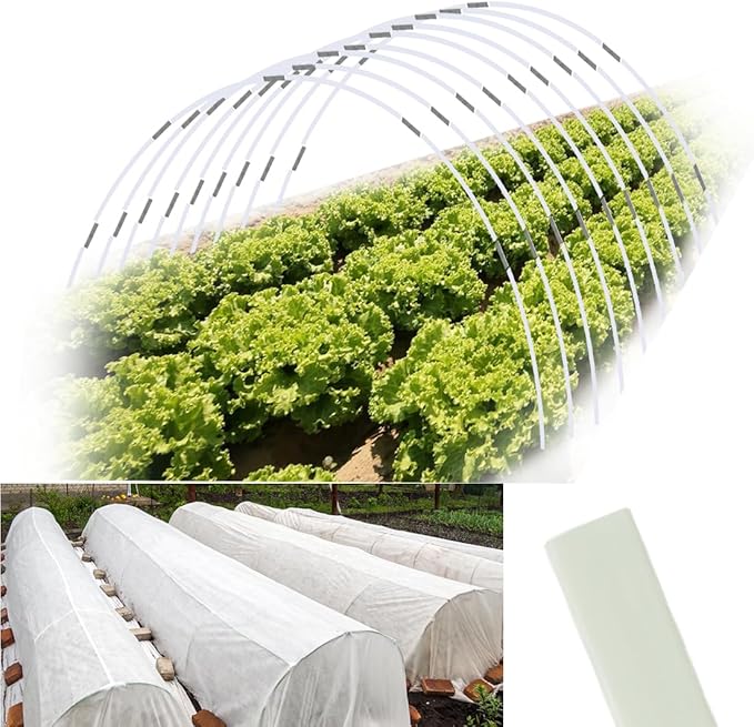 Garden Hoops 60pcs (M Size), Sunwuk Greenhouse Hoops for 2.5-5.5ft Wide Raised Bed, 10 Sets of 8.5ft Long Super Bendable Fiberglass Support Hoops Frame, Mini Greenhouse Strip for Row Cover