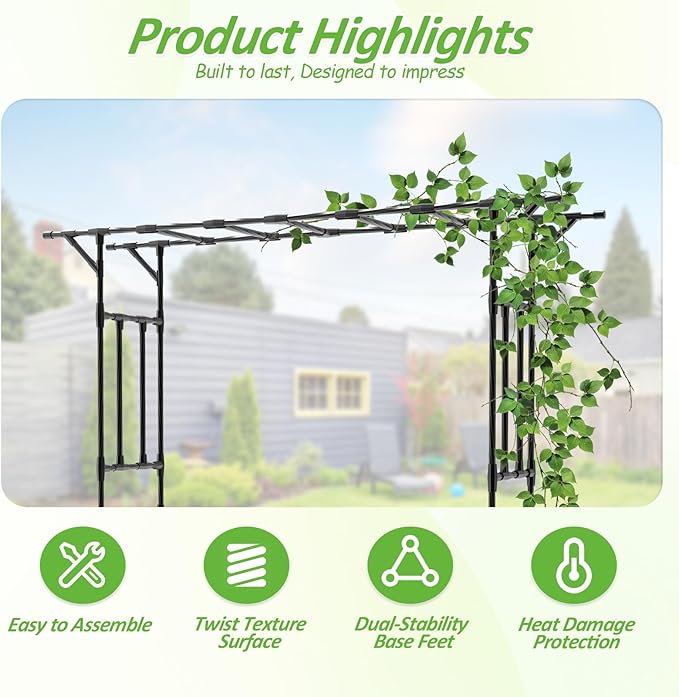 Garden Arch Trellis - 78.7" L×85.4" H Flat Top Garden Arch, Sturdy and Rustproof Garden Arch Trellis for Climbing Plants Outdoor, Arbor Trellis for Backyard, Patio, Lawn, Wedding