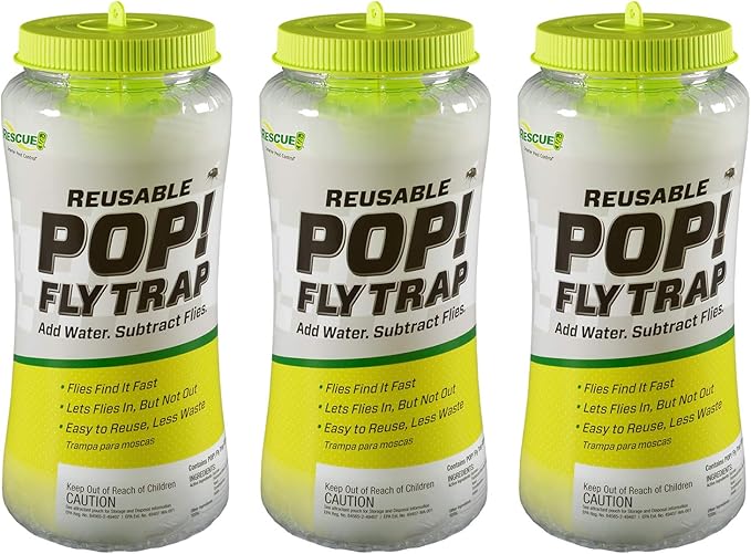 RESCUE! POP! Fly Trap – Large Reusable Fly Trap for Outdoor Use - 3 Pack