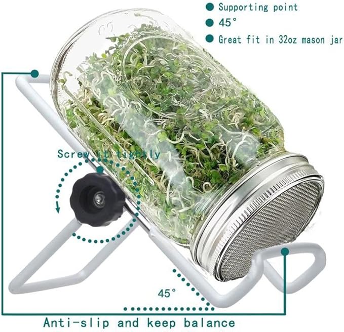 Stainless Steel Sprouting Stands, Sprouting Holder for 32 OZ Mason Jar Lid Holder. Used to make Sprouts, Broccoli, Lentil Seeds. Also Used to Phone iPad Tablet Stand. Not Include Jar. White, 2 Pack