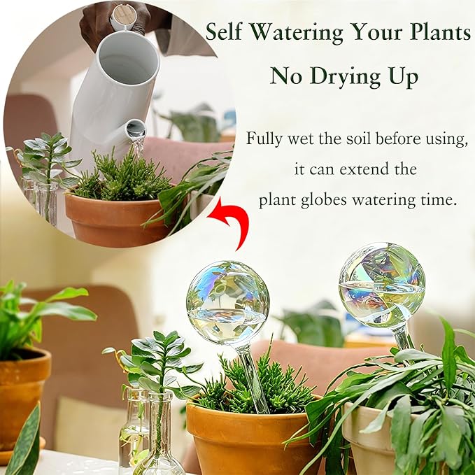 Glass Self-Watering Globes – Rainbow Clear Glass Self Watering Planter Insert for Indoor Outdoor Pot, Plant Watering Device for Vacation Plant Care, Drip Irrigation System, Garden Patio Hanging Plant
