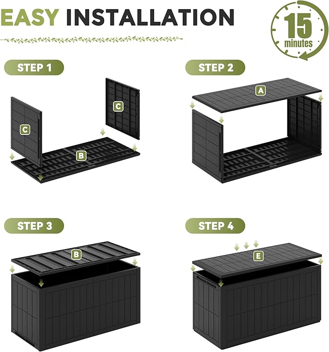UDPATIO 100 Gallon Deck Box, Outdoor Storage Box Lockable Waterproof Resin, Indoor Outdoor Storage Container for Patio Cushions, Garden Tools,Package Delivery Boxes for outside