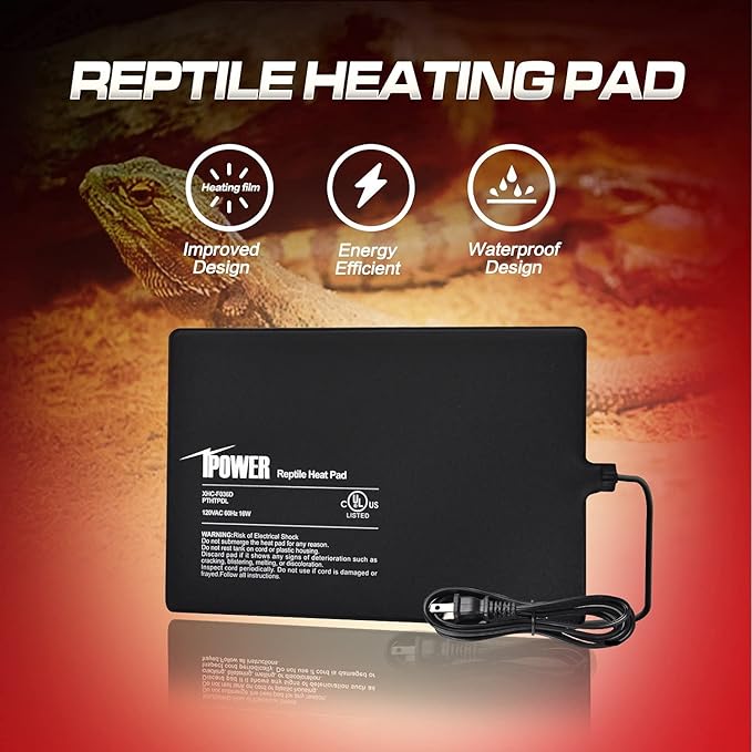 iPower Reptile Heat Pad Under Tank Terrarium Warmer Heating Mat for Turtle, Lizard, Frog, Snake, Reptile, and Other Small Animals, 8X12 Inch, 16W, 2 Pack