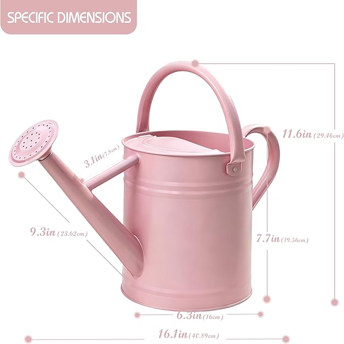 Metal Watering Can for Outdoor and Indoor Plants, Watering Can Decor, 1 Gallon（Pink）
