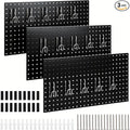 DEWEL Wall Organizer Peg Board, 3Pcs Metal Pegboard Panels with Accessories, 23" x 12" Pegboard, Heavy Duty Peg Board Wall Organizer for Workbench, Workshop, Office, Craft Room (3pcs black)