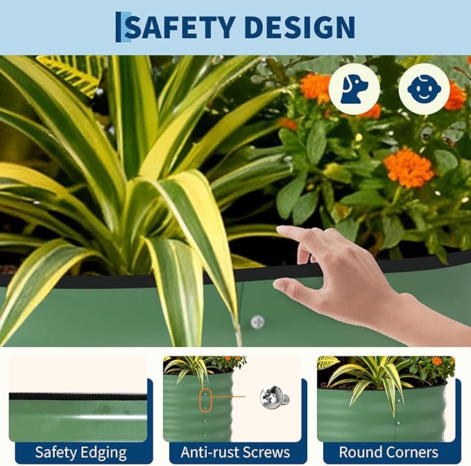 Garvee 8x4x2ft Galvanized Raised Garden Bed, Oval Metal Planter Box with Anti-Cut Safety Edges, 479 Gallons Rust-Resistant Deep Root Planter for Outdoor Vegetables, Flowers, Herbs, Green