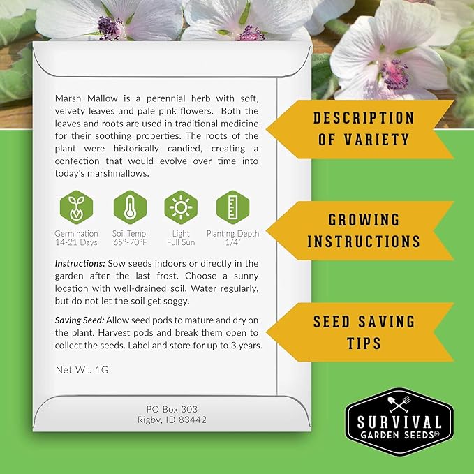Marshmallow Seeds for Planting - Marsh Mallow Medicinal Herb, Althaea Officinalis, Traditional Root Plant for Herb Garden - Heirloom Non-GMO Open Pollinated - Survival Garden Seeds (1 Pack)