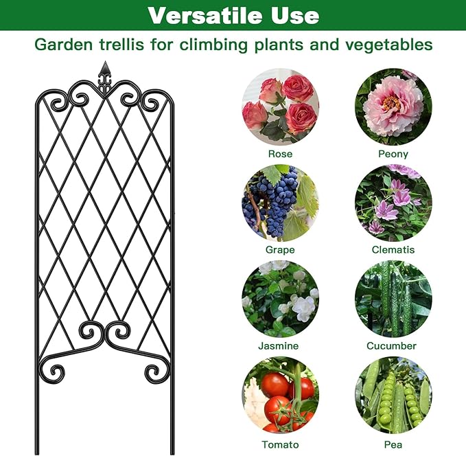 AMAGABELI GARDEN & HOME 4 Pack 60” x 18” Garden Trellis for Climbing Plants Outdoor Garden Fencing Decorative Plant Trellis Vegetables and Rose Trellis for Ivy Cucumbers Black