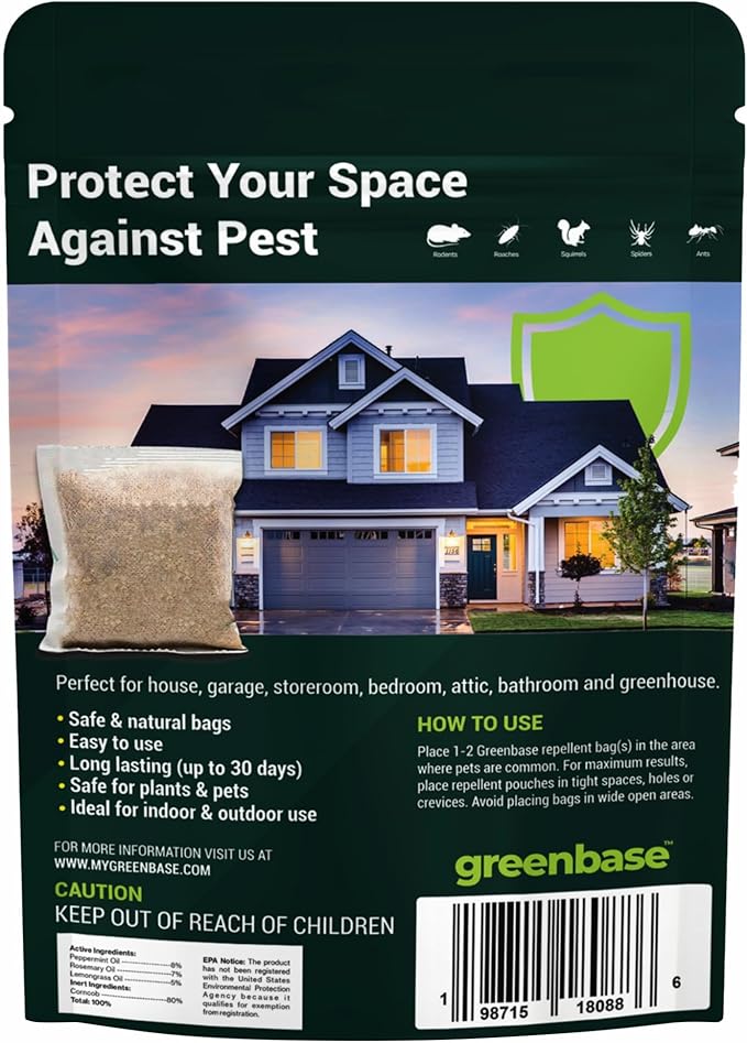 12 Pack Natural Rodent Repellent Pouches – Peppermint, Rosemary & Lemongrass Mouse & Rat Repellent for Home, Garage, Car, RV, Basement & Attic – Long Lasting Pest Control Safe for People & Pets