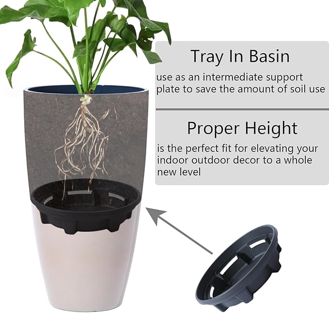 Tall Planters for Outdoor Plants, Heavy-Duty Plastic Lightweight Flower Pots Blue to Khaki Gradient Garden Pots Porch Planters Outdoor Set of 2 Gifts for Plant Lovers
