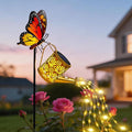 Mothers Day Gifts, Solar Lights Garden Decor, Waterproof Solar Watering Can with Butterfly Garden Stakes, Outdoor Light with Cascading Lights for Outside Patio Lawn Porch, Birthday Gift for Women