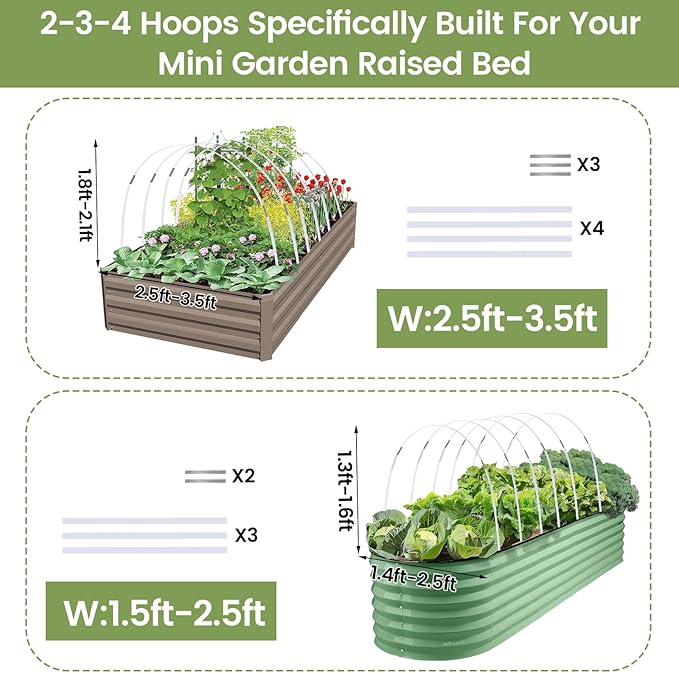 Greenhouse Hoops 20pcs, Garden Hoops for 1-3.5ft Wide Raised Bed, 5 Sets of 5.6ft Long Super Bendable Fiberglass Support Frame, Small Garden Tunnel for Row Cover (S Size)
