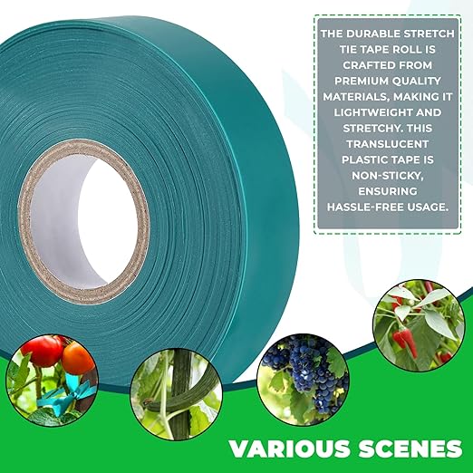 Stretch Tie Tape, 1/2" 150ft Garden Tie Tape, Reusable Garden Plant Ties Green Tapes for Plants, Thick Sturdy Plant Ribbon Garden Green for Branches Flowers Tomatoes Plant Use Indoor Outdoor