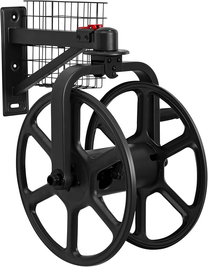 Liberty Garden Single Arm Navigator Hose Reel with Pull Up Latch, Black
