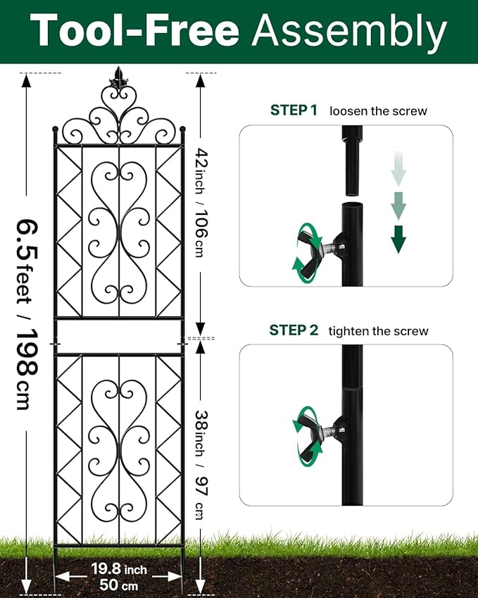 ARIFARO 78 inch Metal Garden Trellis for Climbing Plants, Pack of 2, Indoor/Outdoor Sturdy Decorative Plant Trellises for Potted Plants, House Plants, Climbing Vines, Floral Pattern