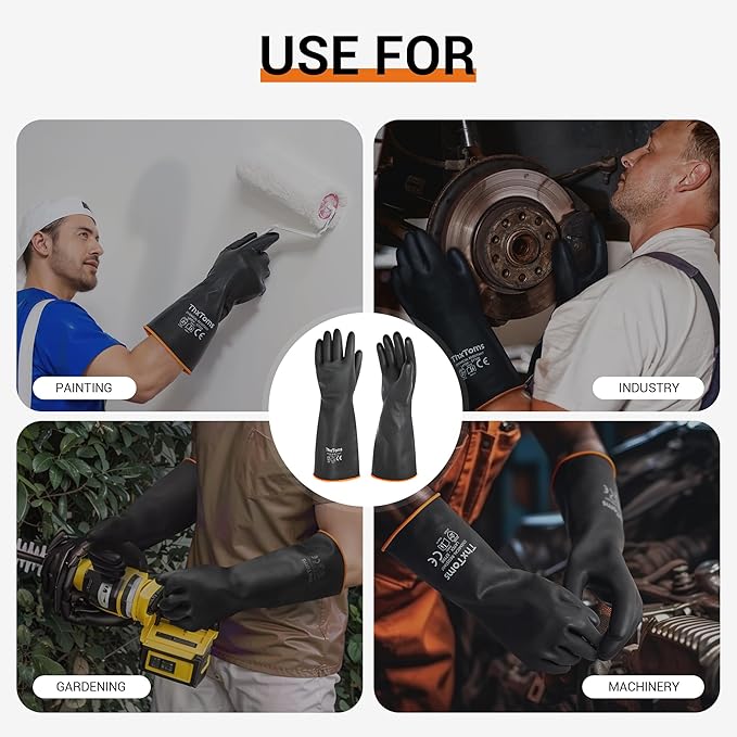 ThxToms Chemical Resistant Gloves,Heavy Duty Long Rubber Gloves,Puncture Resistant, Resist Acid,Oil,Alkali, Waterproof for Industrial Cleaning, Gardening, 18", 1 Pair