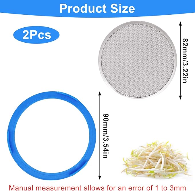 2Pcs Sprouting Lids Stainless Steel Mason Jar Sprouting Lids with Smooth Edge for Broccoli Seeds Sprouting, 90mm Blue Washable