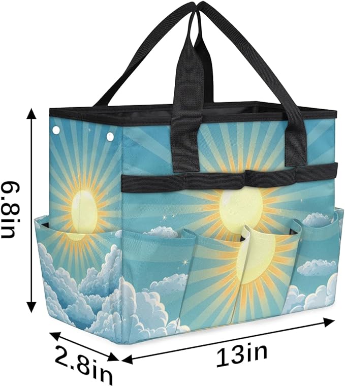 Garden Tool Bag Organizer Garden Tote Bag with Pockets Sunshine Clouds Tool Storage Organizer Gardening Tool Kit Holder 13" x 6.8" x 2.8"