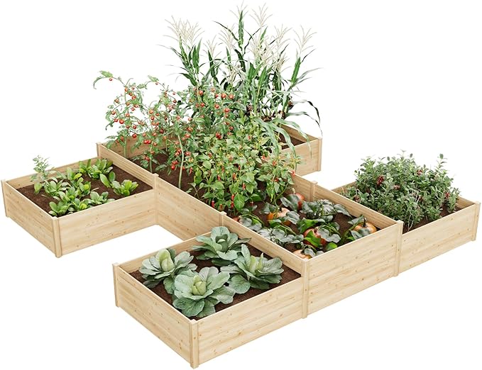 SPECRAFT H-Shaped Raised Garden Bed, 12x12x2 ft, Double-Layer Wooden Planter Box for Outdoor Patio Garden，180 cu. ft Capacity
